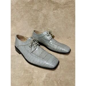 Vtg Fortune From Liberty Mens 13 Gray Croc Print Leather Oxford Shoes